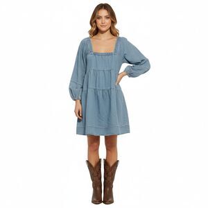 Urban Outfitters Blue Smocked Babydoll Dress